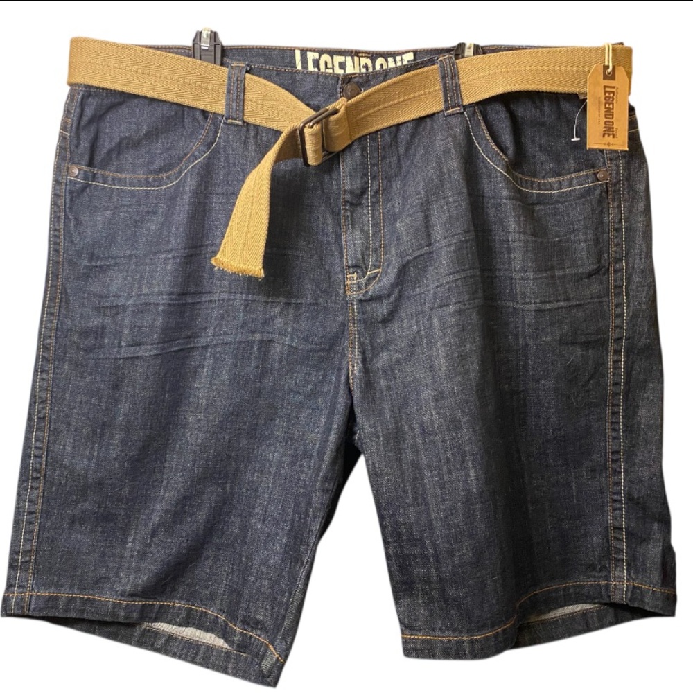 NWT Legend One Men's Denim Shorts with Tan Belt - Sz 48